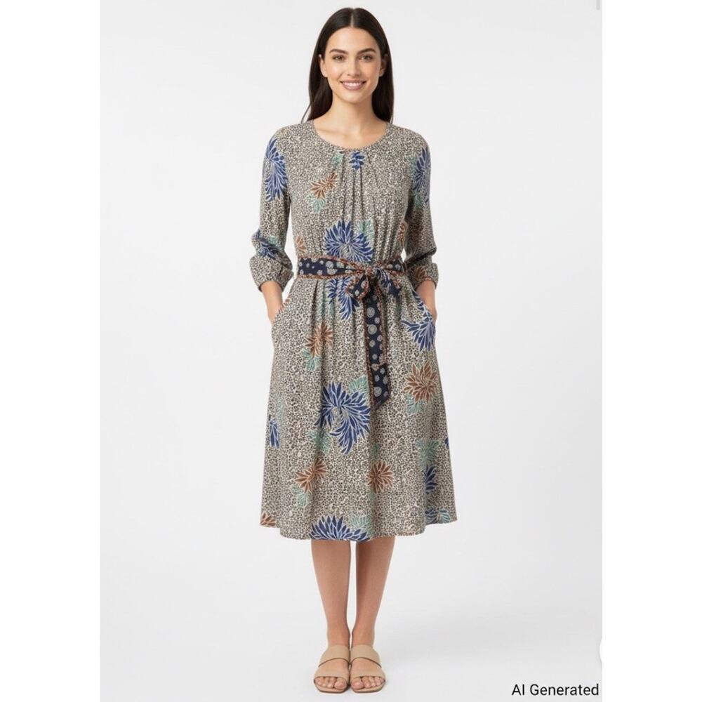 Corey Lynn Calter Sz 10 100% silk Dress Boho Floral micro-print retro 70s style